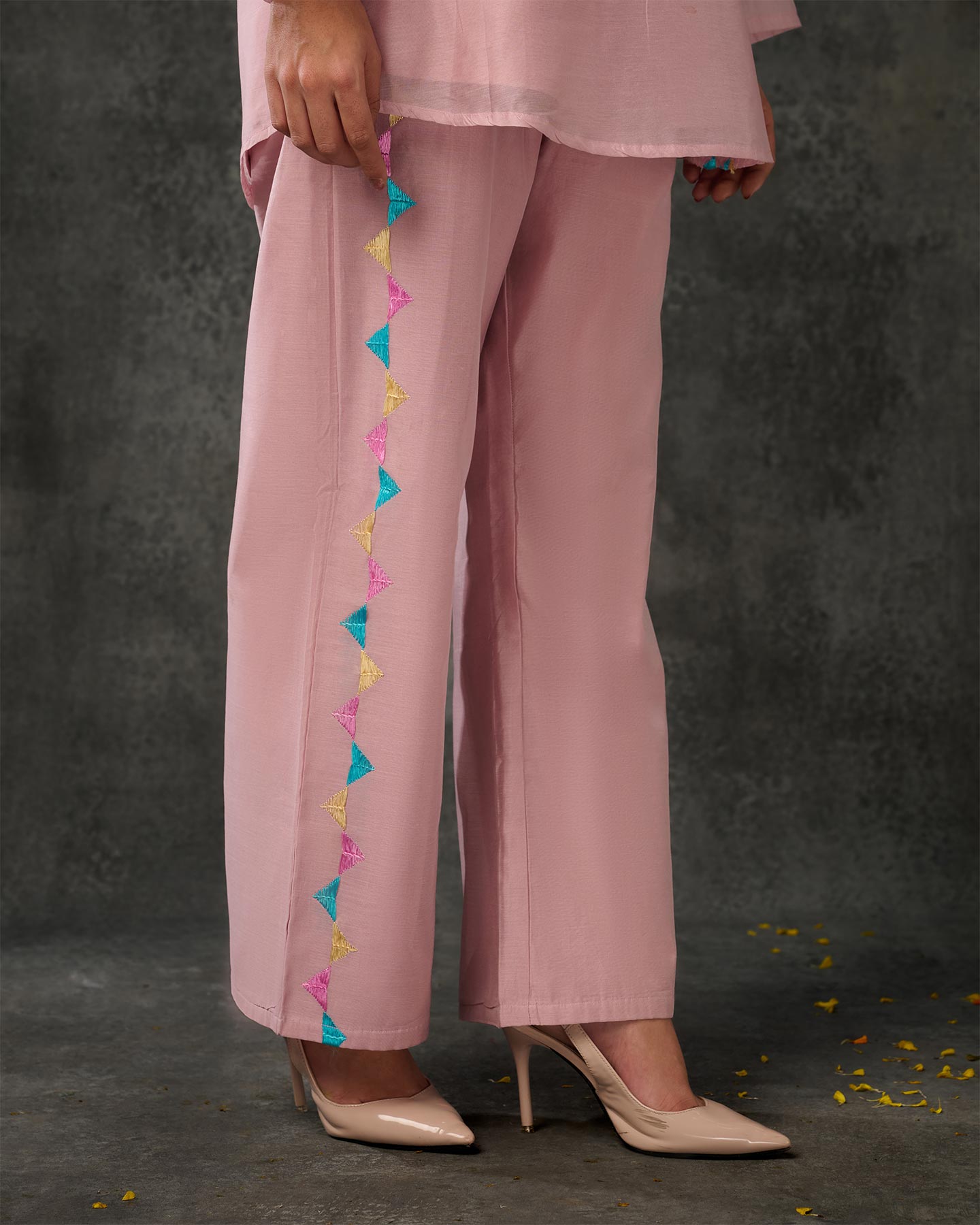 Pure Chanderi Hand Embroidered Phulkari Bottom Pant - Mauve Pink + Artisanal + Punjab + Tradition + Women + MakeInIndia + Handicraft + Panjab + Rang + Colours + Girl Clothing + Fulkari + Threads + Colours + Colors + Embroidery + Handwork + Artisan