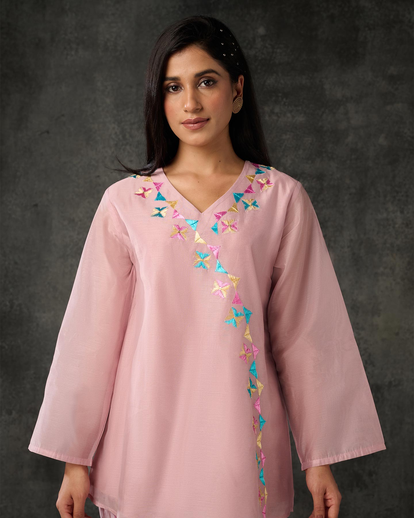 Pure Chanderi Hand Embroidered Phulkari Top - Mauve Pink + Artisanal + Punjab + Tradition + Women + MakeInIndia + Handicraft + Panjab + Rang + Colours + Girl Clothing + Fulkari + Threads + Colours + Colors + Embroidery + Handwork + Artisan