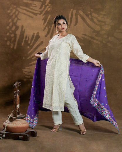 Pure Chanderi Silk Hand Embroidered Phulkari Dupatta - Luxury Purple +  multicolor + royal + antique + Artisanal + Punjab + Tradition + Women + MakeInIndia + Handicraft + Panjab + Rang + Colours + Girl Clothing + Fulkari + Threads + Colours + Colors + Embroidery + Handwork + Artisan + Stylish + Royalty + Royal + Decoration + Decor+ Heritage Punjab + NRI + shagan + sangeet + wedding + vyah + engagement + party + best + top + premium + import + export + shahi + gift + unique + light + heavy + rural + patiala