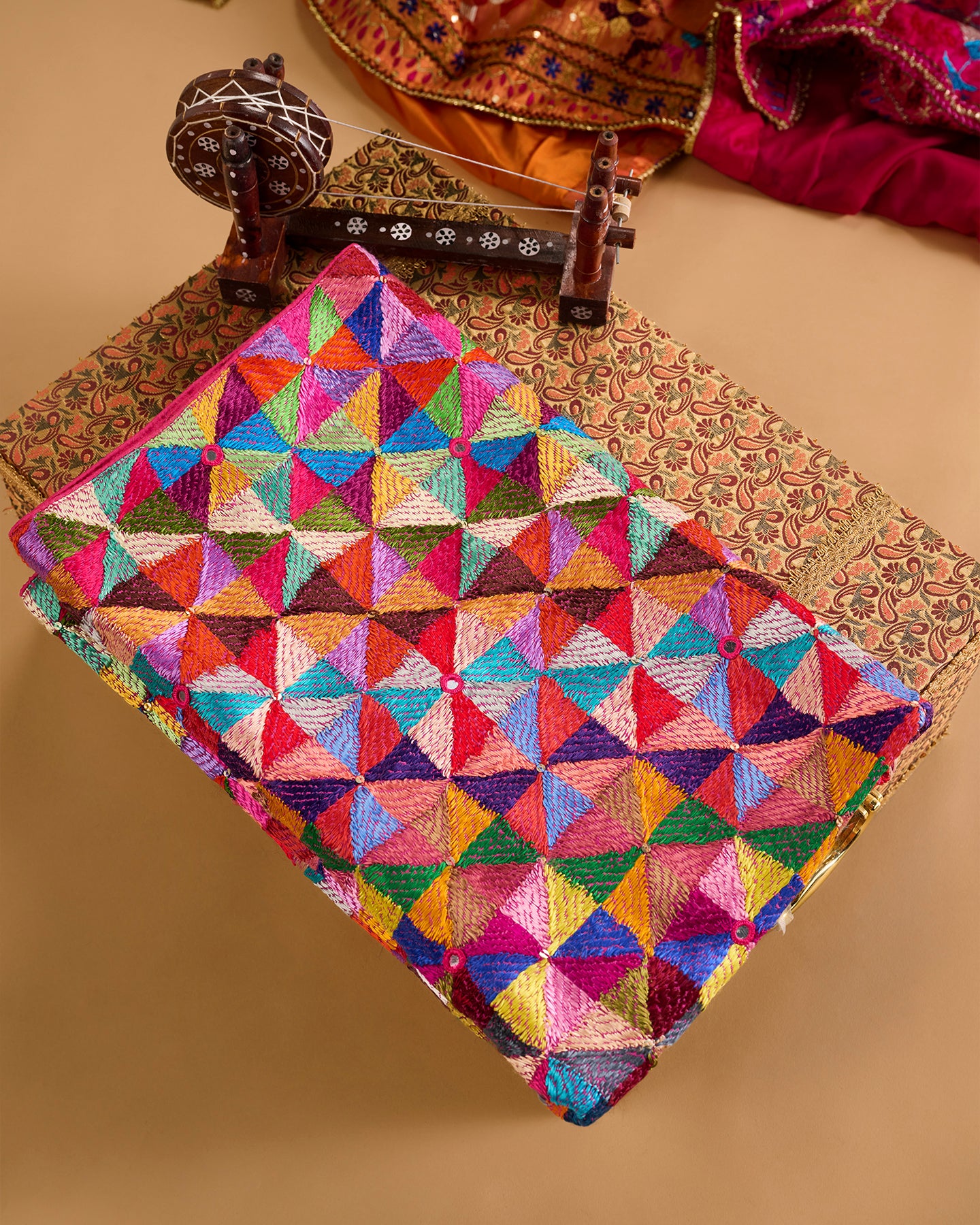 Pure Chinon Hand Embroidered Phulkari Dupatta - 68 bagh + 68 colours +  bagh + multicolor + royal + antique + Artisanal + Punjab + Tradition + Women + MakeInIndia + Handicraft + Panjab + Rang + Colours + Girl Clothing + Fulkari + Threads + Colours + Colors + Embroidery + Handwork + Artisan + Stylish + Royalty + Royal + Decoration + Decor+ Heritage Punjab + NRI