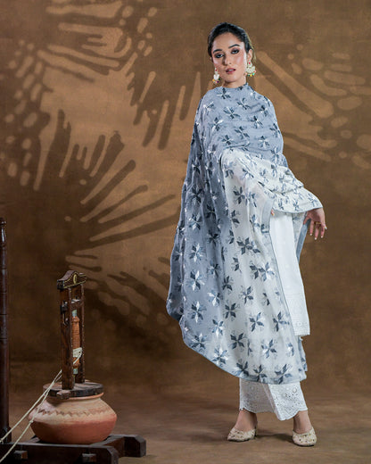 Pure Chinon Silk Hand Embroidered Phulkari Dupatta - Shaded Grey White+  multicolor + royal + antique + Artisanal + Punjab + Tradition + Women + MakeInIndia + Handicraft + Panjab + Rang + Colours + Girl Clothing + Fulkari + Threads + Colours + Colors + Embroidery + Handwork + Artisan + Stylish + Royalty + Royal + Decoration + Decor+ Heritage Punjab + NRI + shagan + sangeet + wedding + vyah + engagement + party + best + top + premium + import + export + shahi + gift + unique + light + heavy + rural + patiala