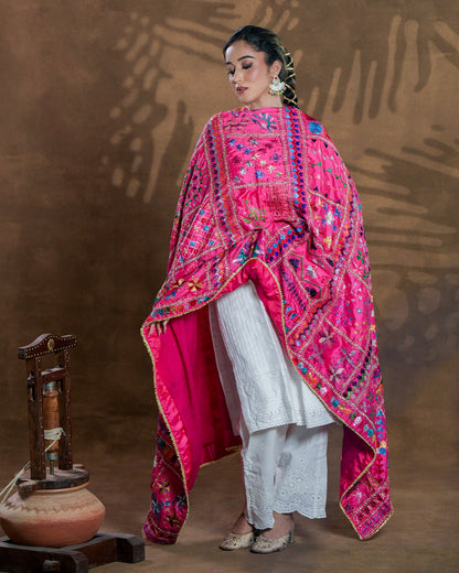 Pure Silk Hand Embroidered Phulkari Dupatta - 52 bavan bawan bagh+  multicolor + royal + antique + Artisanal + Punjab + Tradition + Women + MakeInIndia + Handicraft + Panjab + Rang + Colours + Girl Clothing + Fulkari + Threads + Colours + Colors + Embroidery + Handwork + Artisan + Stylish + Royalty + Royal + Decoration + Decor+ Heritage Punjab + NRI + shagan + sangeet + wedding + vyah + engagement + party + best + top + premium + import + export + shahi + gift + unique + bride+ heavy + rural + patiala