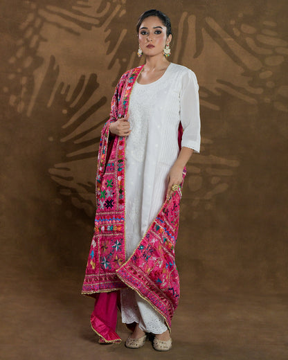 Pure Silk Hand Embroidered Dupatta - Elegance - Unveils the Heritage of Punjab with 52 Motifs (Bawan Bagh)