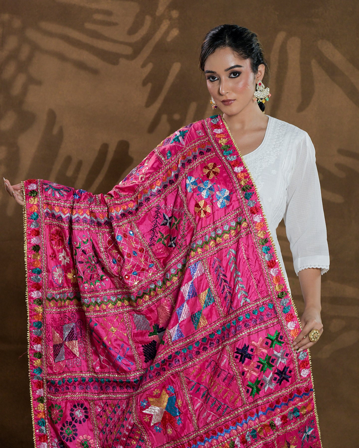 Pure Silk Hand Embroidered Dupatta - Elegance - Unveils the Heritage of Punjab with 52 Motifs (Bawan Bagh)