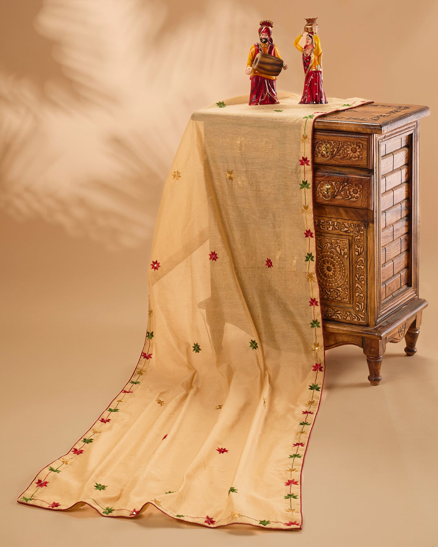 Pure Chanderi Hand Embroidered Phulkari Dupatta Stole - Sand BRown +  multicolor + royal + antique + Artisanal + Punjab + Tradition + Women + MakeInIndia + Handicraft + Panjab + Rang + Colours + Girl Clothing + Fulkari + Threads + Colours + Colors + Embroidery + Handwork + Artisan + Stylish + Royalty + Royal + Decoration + Decor+ Heritage Punjab + NRI