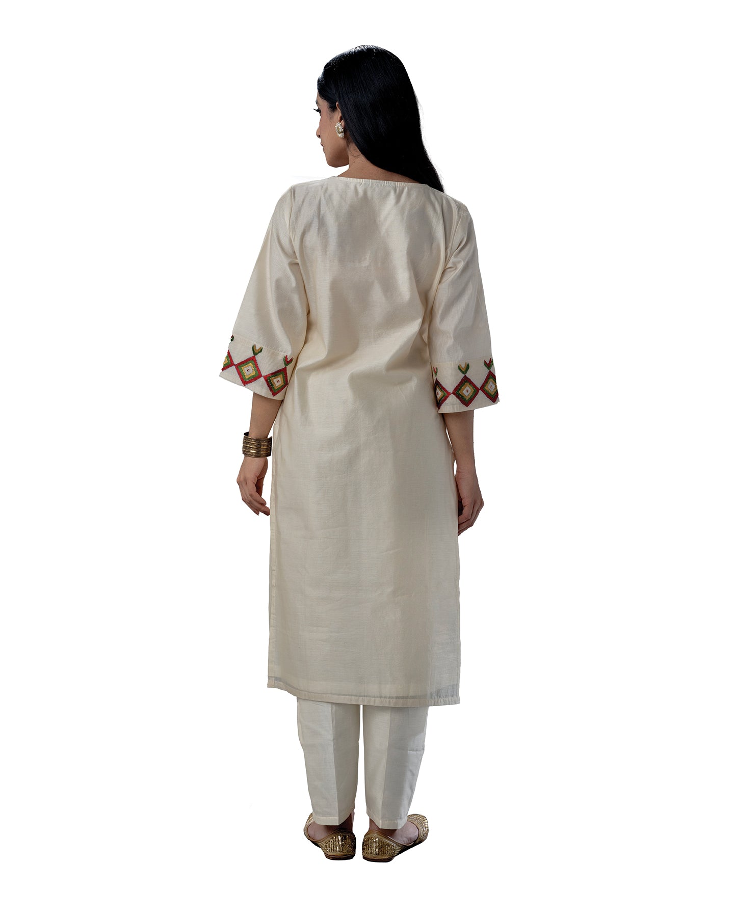 Pure Chanderi Hand Embroidered Phulkari Kurti Pant - Bavarian Cream + Artisanal + Punjab + Tradition + Women + MakeInIndia + Handicraft + Panjab + Rang + Colours + Girl Clothing + Fulkari + Threads + Colours + Colors + Embroidery + Handwork + Artisan + Stylish + Luxury + Modern + Designer + Ethnic + Women + Artisan + premium + aesthetic + royal + date + sangeet + kitty + path + gift