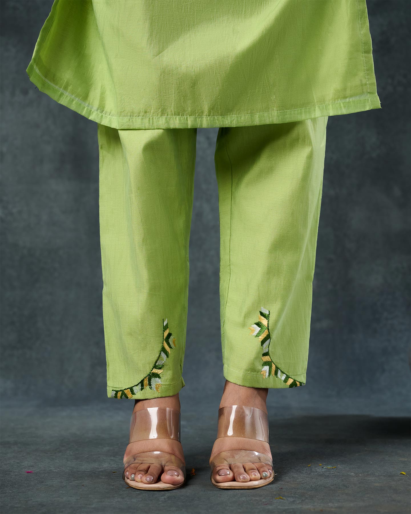 Pure Chanderi Hand Embroidered Phulkari Pant - Cool Green + Artisanal + Punjab + Tradition + Women + MakeInIndia + Handicraft + Panjab + Rang + Colours + Girl Clothing + Fulkari + Threads + Colours + Colors + Embroidery + Handwork + Artisan + Stylish + Comfort wear