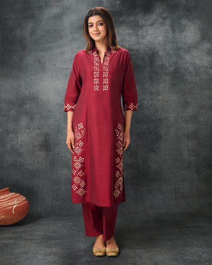 Pure Chanderi Hand Embroidered Phulkari Kurti - Royal Maroon + Artisanal + Punjab + Tradition + Women + MakeInIndia + Handicraft + Panjab + Rang + Colours + Girl Clothing + Fulkari + Threads + Colours + Colors + Embroidery + Handwork + Artisan + Stylish