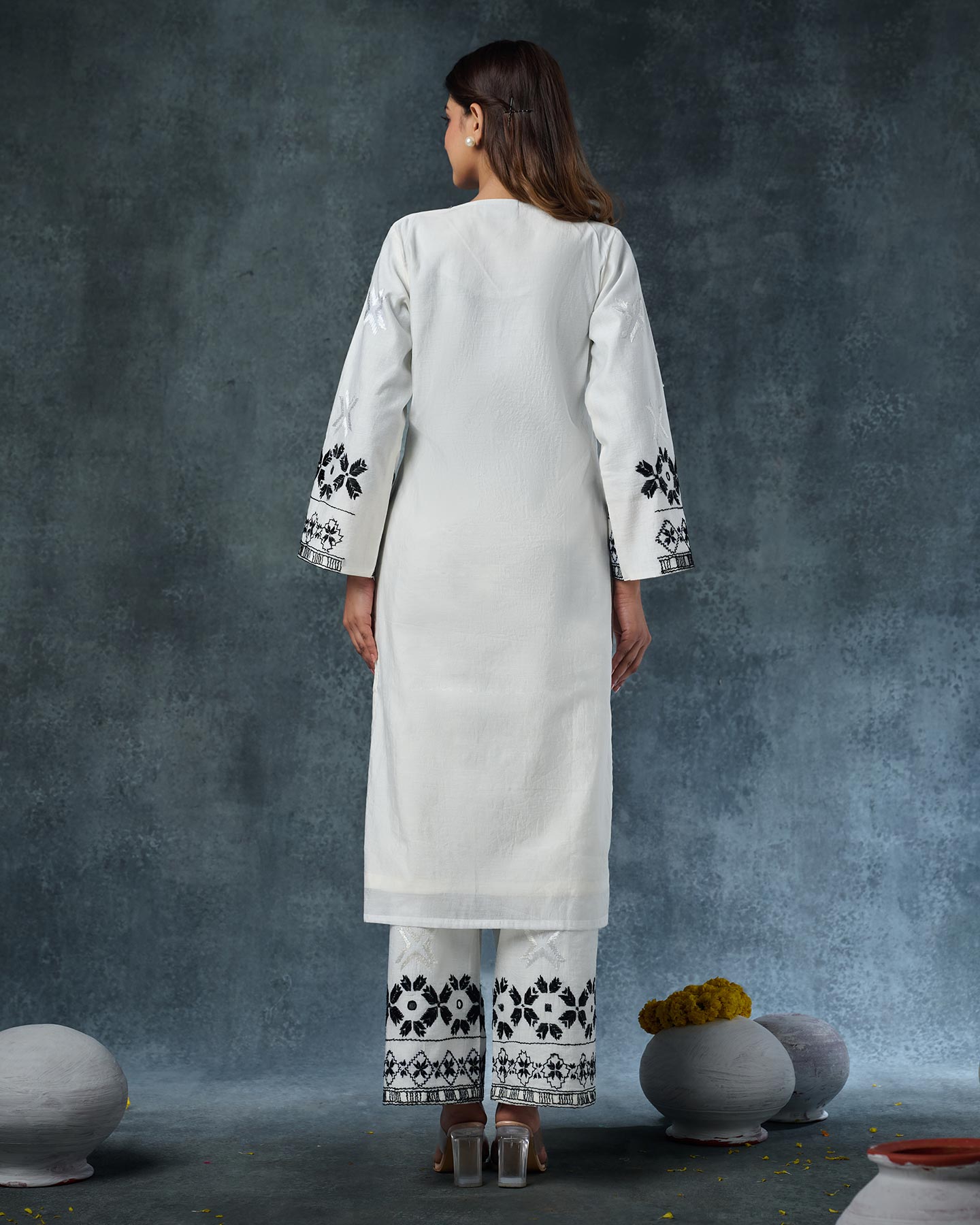 Pure Chanderi Hand Embroidered Phulkari Kurti - White Monochrome + Artisanal + Punjab + Tradition + Women + MakeInIndia + Handicraft + Panjab + Rang + Colours + Girl Clothing + Fulkari + Threads + Colours + Colors + Embroidery + Handwork + Artisan + Stylish + Comfort wear + Royal