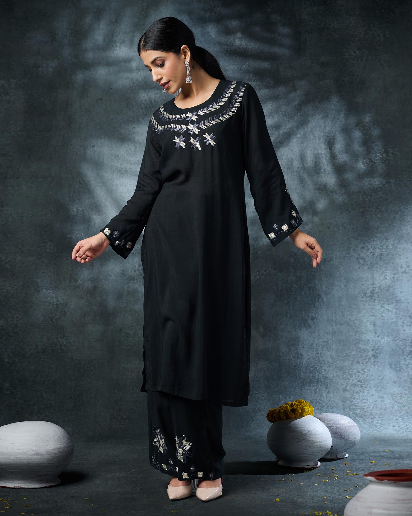 Pure Muslin Hand Embroidered Phulkari Kurti - Divine Black + Artisanal + Punjab + Tradition + Women + MakeInIndia + Handicraft + Panjab + Rang + Colours + Girl Clothing + Fulkari + Threads + Colours + Colors + Embroidery + Handwork + Artisan + Stylish + Comfort wear + Royal