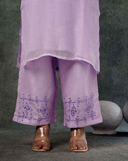 Pure Organza Hand Embroidered Phulkari Kurti Pant - Light Lavender + Artisanal + Punjab + Tradition + Women + MakeInIndia + Handicraft + Panjab + Rang + Colours + Girl Clothing + Fulkari + Threads + Colours + Colors + Embroidery + Handwork + Artisan + Stylish + Comfort wear + Royal + Heritage Punjab