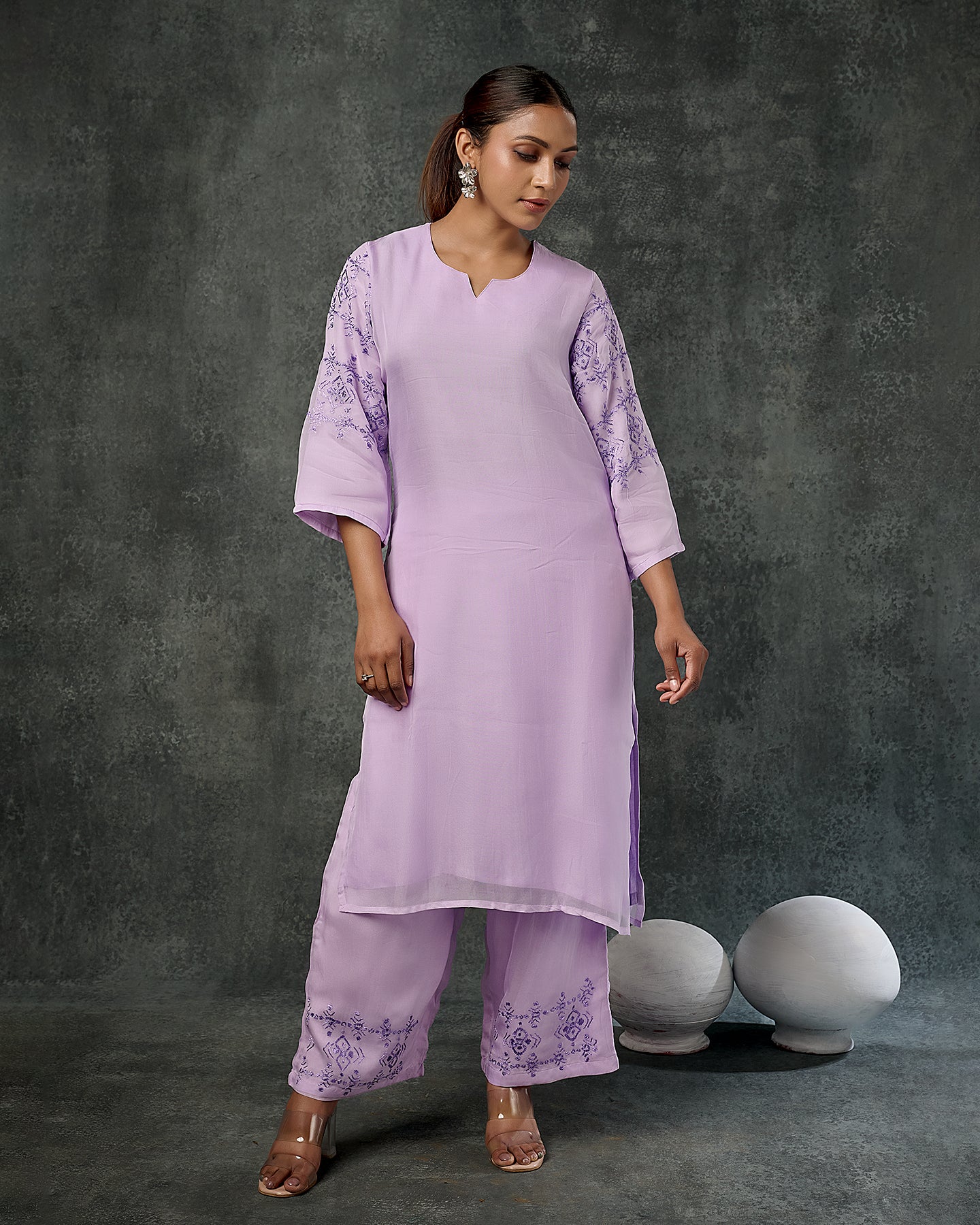 Pure Organza Hand Embroidered Phulkari Kurti - Light Lavender + Artisanal + Punjab + Tradition + Women + MakeInIndia + Handicraft + Panjab + Rang + Colours + Girl Clothing + Fulkari + Threads + Colours + Colors + Embroidery + Handwork + Artisan + Stylish + Comfort wear + Royal + Heritage Punjab