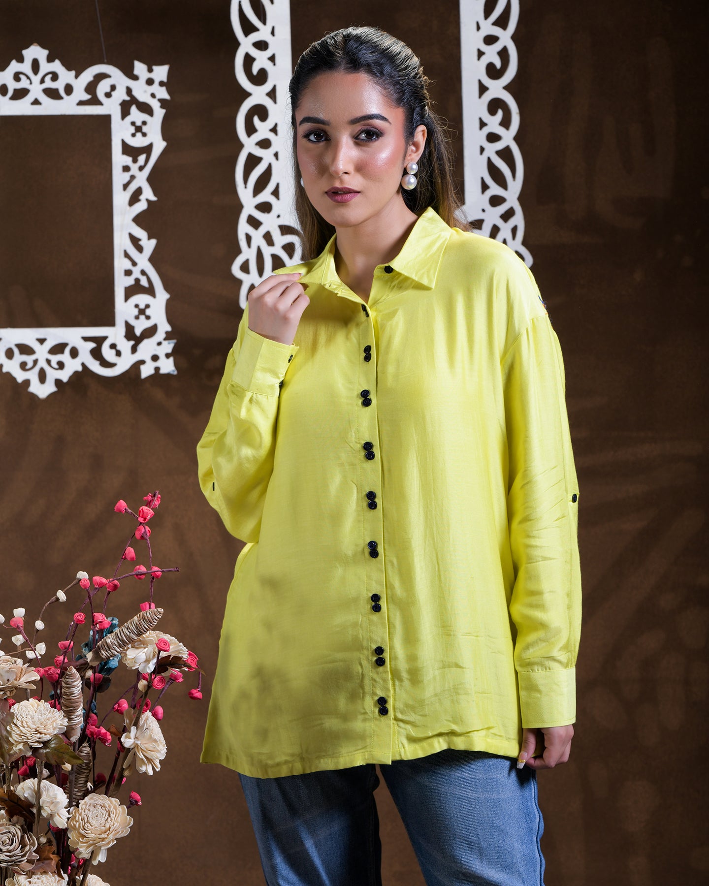 Pure Muslin Hand Embroidered Phulkari Shirt - Neon Green Colours + Artisanal + Punjab + Tradition + Women + MakeInIndia + Handicraft + Blue red Motif + trend + festival wear + comfort wear + smart wear + trendy wear + indian ethnic + cultural wear + rakhi + diwali + ganesh cahturthi + friends wear + date wear + casual wear + indian wear + western wear + trending attire