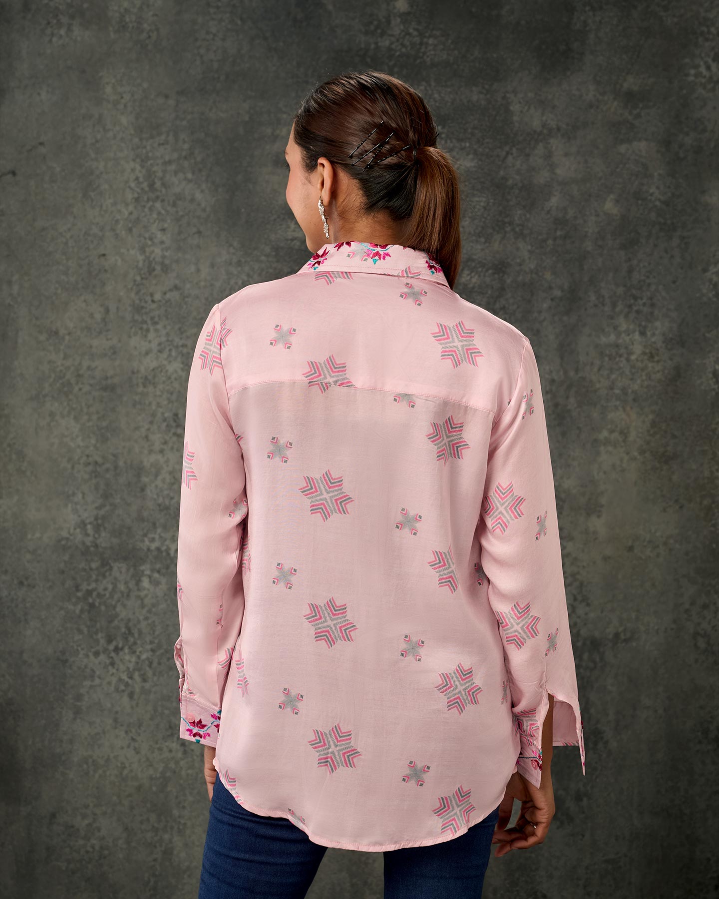 Pure Silk Hand Embroidered Phulkari Shirt - Blush Pink + Artisanal + Punjab + Tradition + Women + MakeInIndia + Handicraft + Printed + Threads