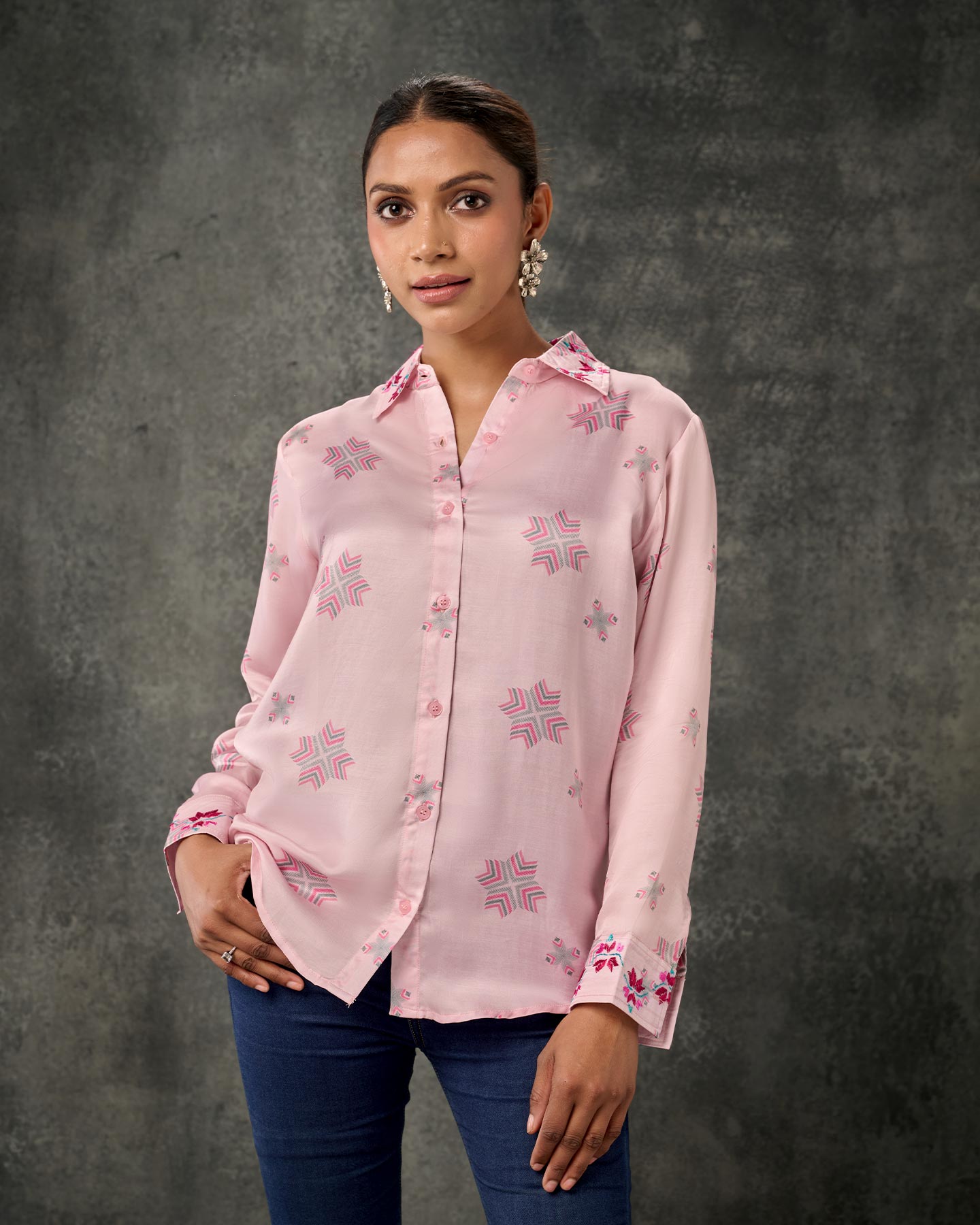 Pure Silk Hand Embroidered Phulkari Shirt - Blush Pink + Artisanal + Punjab + Tradition + Women + MakeInIndia + Handicraft + Printed + Threads