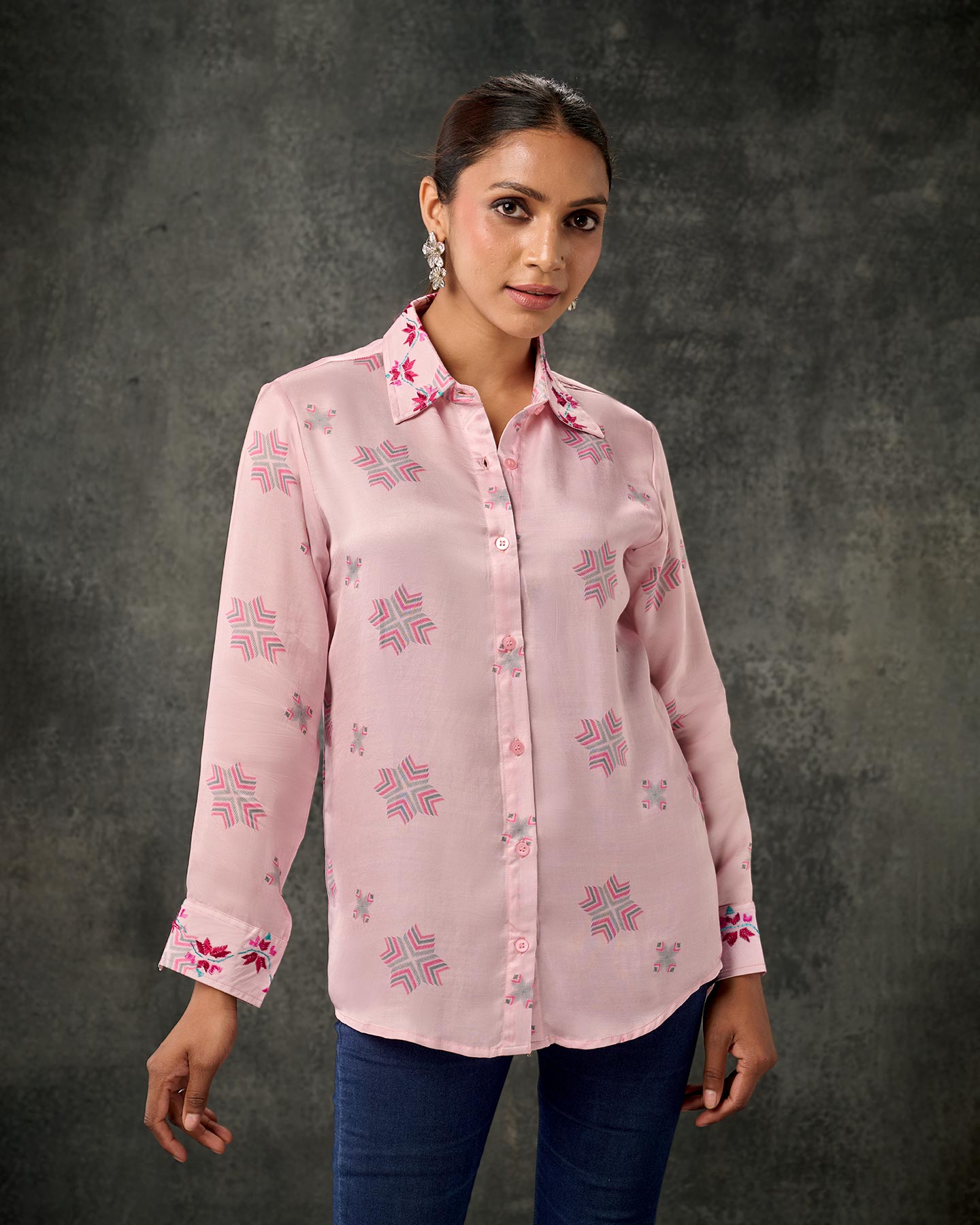 Pure Silk Hand Embroidered Phulkari Shirt - Blush Pink + Artisanal + Punjab + Tradition + Women + MakeInIndia + Handicraft + Printed + Threads