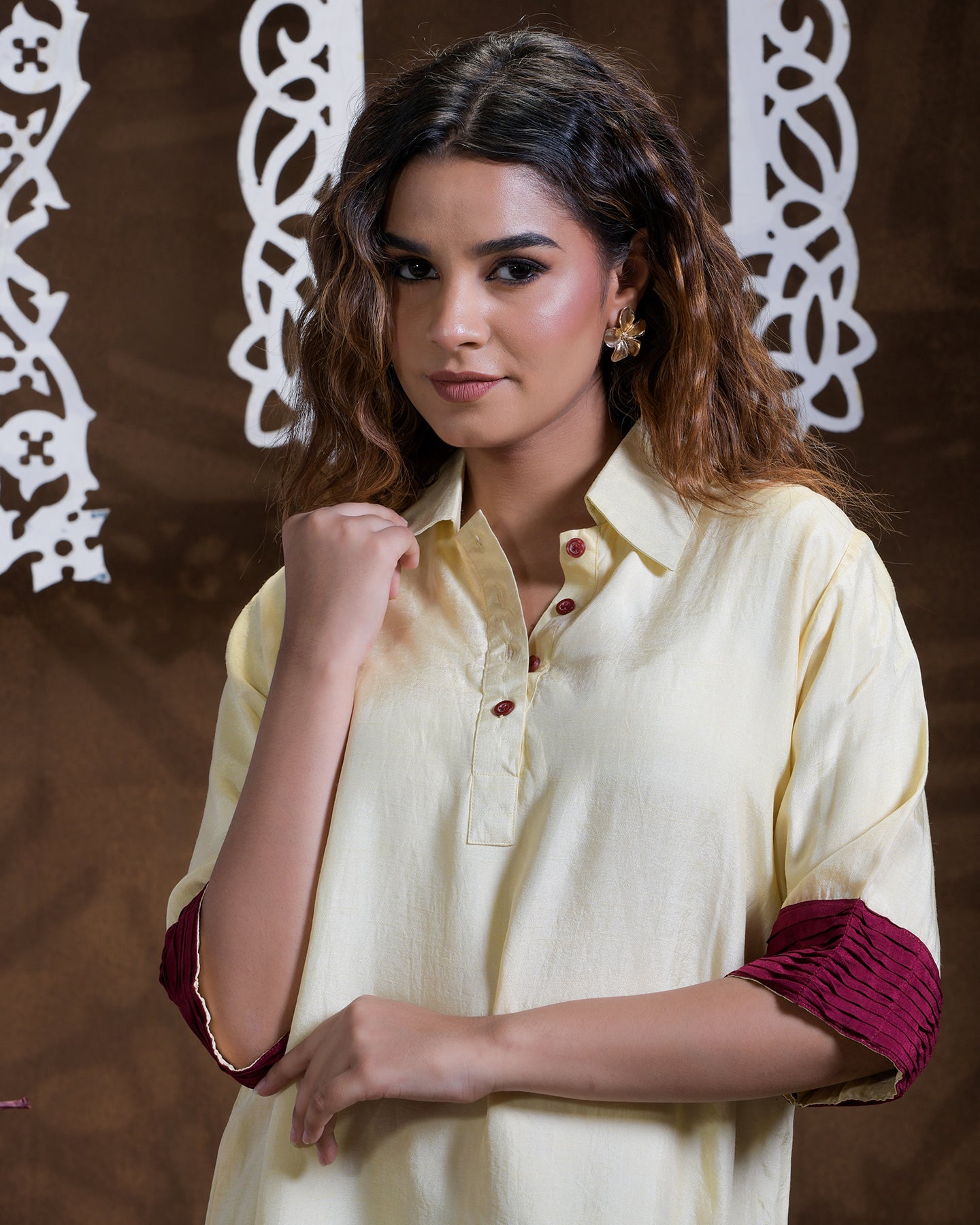 Pure Silk Hand Embroidered Phulkari Shirt - ivory beige cream off white maroon pastel + Artisanal + Punjab + Tradition + Women + MakeInIndia + Handicraft + trend + festival wear + comfort wear + smart wear + trendy wear + indian ethnic + cultural wear + rakhi + diwali + ganesh cahturthi + friends wear + date wear + casual wear + indian wear + western wear + trendy attire + fashion + stylish + dinner + luxury + premium + royal + motif