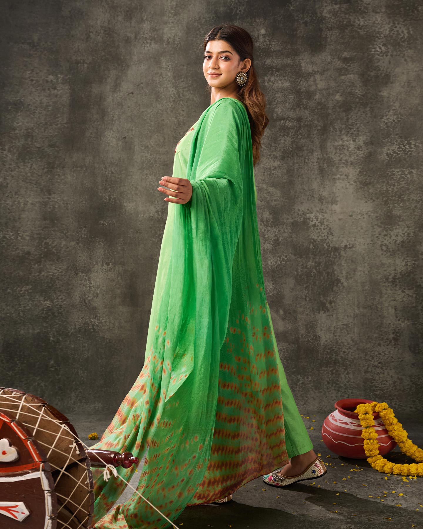 Pure Chanderi Hand Embroidered Phulkari Suit with Dupatta - Parakeet Green + Artisanal + Punjab + Tradition + Women + MakeInIndia + Handicraft + Panjab + Rang + Colours + Girl Clothing + Fulkari + Threads + Colours + Colors + Embroidery + Handwork + Artisan + Stylish + Comfort wear + Royal + Elegant + Kurti + Pant + Dupatta