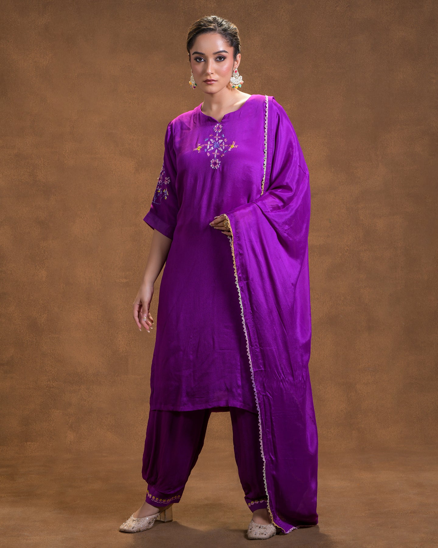 Pure organza Hand Embroidered Phulkari bottom suit set tunic kurti pant combination set- purple Colours + Artisanal + Punjab + Tradition + Women + MakeInIndia + Handicraft + trend + festival wear + comfort wear + smart wear + trendy wear + indian ethnic + cultural wear + rakhi + diwali + ganesh cahturthi + friends wear + date wear + casual wear + indian wear + western wear + trendy attire + fashion + stylish + dinner + luxury + premium + royal + signature + clasic + prettiest + dupatta + shagan