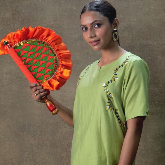 Pure Chanderi Hand Embroidered Phulkari Kurti - Cool Green + Artisanal + Punjab + Tradition + Women + MakeInIndia + Handicraft + Panjab + Rang + Colours + Girl Clothing + Fulkari + Threads + Colours + Colors + Embroidery + Handwork + Artisan + Stylish + Comfort wear + summer friendly + comfort wear + cool wear  + evening wear + office wear