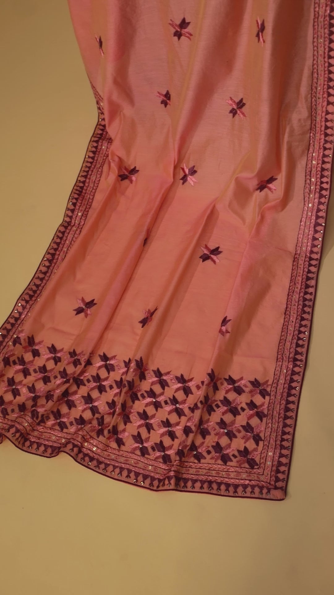 Pure Chanderi Hand Embroidered Phulkari Dupatta - Peachy Pink + multicolor + royal + antique + Artisanal + Punjab + Tradition + Women + MakeInIndia + Handicraft + Panjab + Rang + Colours + Girl Clothing + Fulkari + Threads + Colours + Colors + Embroidery + Handwork + Artisan + Stylish + Royalty + Royal + Decoration + Decor+ Heritage Punjab + NRI