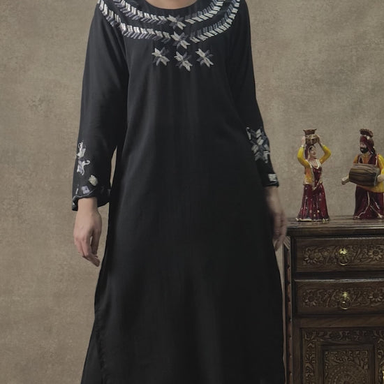 Pure Muslin Hand Embroidered Phulkari Kurti - Divine Black + Artisanal + Punjab + Tradition + Women + MakeInIndia + Handicraft + Panjab + Rang + Colours + Girl Clothing + Fulkari + Threads + Colours + Colors + Embroidery + Handwork + Artisan + Stylish + Comfort wear + Royal